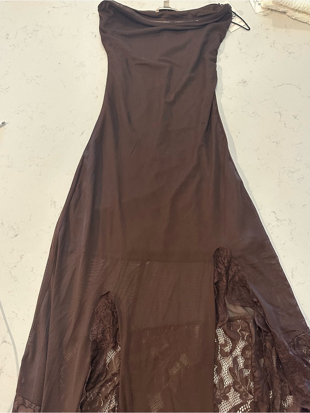 Sincerely Jules Brown Lace-Trim Mini Slip Dress